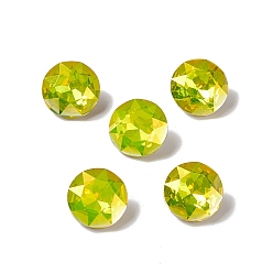 Citrine Light AB Style Eletroplate K9 Glass Rhinestone Cabochons, Pointed Back & Back Plated, Faceted, Flat Round, Citrine, 10x5mm