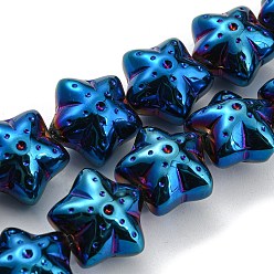 Steel Blue Full Plated Electroplate Glass Beads Strands, Starfish, Steel Blue, 16.5x17.5x11.5mm, Hole: 1.4mm, about 40pcs/strand, 25.20 inch(64cm)