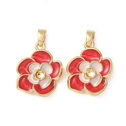 Красный Латунь эмаль подвески, , реальный 18 k позолоченный, красные, 18.5x15x4 мм, отверстие : 2.5x4 мм