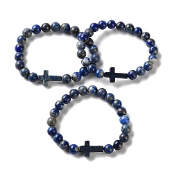 Ляпис-Лазурь Браслеты-кресты и круглые бусины из натурального лазурита, внутренний диаметр: 2-1/8 дюйм (5.5 см)