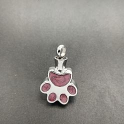 Old Rose Openable Stainless Steel Memorial Urn Ashes Pendants, with Enamel, Paw Print, Old Rose, 26.5x16.5mm