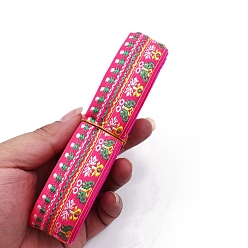 Hot Pink 6.5M Ethnic Style Flat Embroidery Polyester Ribbons, Jacquard Ribbon, Garment Accessories, Flower Pattern, Hot Pink, 1-1/4 inch(33mm), about 7.11 Yards(6.5m)/Bundle
