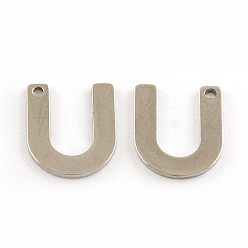 Letter U 201 Stainless Steel Letter Charms, Letter.U, 11x5.5~12x0.5mm, Hole: 1mm