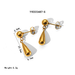 Настоящее золото 18K Элегантные серьги-гвоздики в форме капли 304 из нержавеющей стали, реальный 18 k позолоченный, 39.4x6.7x5.9 мм