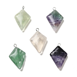 Fluorite Natural Fluorite Pendants, Kite Charms, with Stainless Steel Color Tone Stainless Steel Loops, 28x18x6~7mm, Hole: 2mm