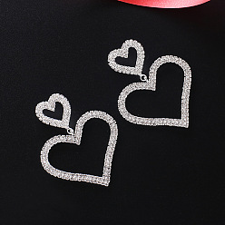 silver Fashionable Heart-shaped Diamond Earrings - Chain Heart Pendant E675.