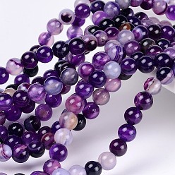 Purple Natural Striped Agate/Banded Agate Beads, Dyed, Round, Purple, Size: about 6mm in diameter, hole: 1mm, 63pcs/strand, 15.5 inch