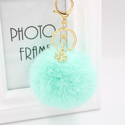 Peppermint green Christmas Snowflake Plush Keychain with Alloy Snowflake and Pom-pom Pendant