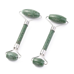 Jade Masajeador facial de latón de jade natural, rodillos faciales, Platino, 142~150x54~58x19~22 mm