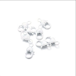 White Alloy Lobster Claw Clasp, Heart Shape, White, 26.6x14.2x6.5mm, about 10pcs/bag