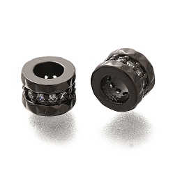 Черный Цвет Металла Реечное покрытие латунь микро паве прозрачный кубический цирконий европейские бусины, бусины с большим отверстием, долговечный, без свинца и без кадмия, колонка, металлический черный , 7.5x5.5 мм, отверстие : 4 мм