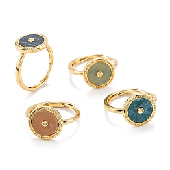 Mixed Stone Adjustable Natural Mixed Gemstone Finger Rings, with Golden Brass Findings, Flat Round, 2mm, Inner Diameter: 17.5mm