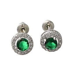 Зеленый Серьги из латуни с микропаве и цирконием в стойке, долговечный, карат круглой формы, зелёные, 9 мм