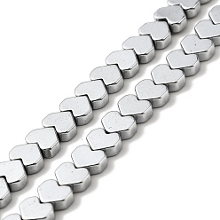 Platinum Plated PVD Vacuum Plating Non-magnetic Synthetic Hematite Beads Strands, Heart, Platinum Plated, 5x5.5x2mm, Hole: 0.9mm, about 87pcs/strand, 15.94 inch(40.5cm)