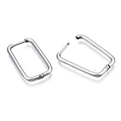 Stainless Steel Color 201 Stainless Steel Huggie Hoop Earrings, with 304 Stainless Steel Pins, Rectangle, Stainless Steel Color, 25x14.5x2mm, Pin: 0.7mm