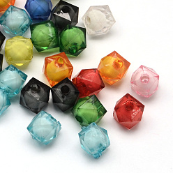 Mixed Color Faceted Transparent Cube Acrylic Beads, Bead in Beads, Mixed Color, 11~12x11~12x11mm, Hole: 3mm, about 570pcs/500g