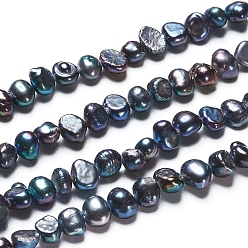 Slate Gray Natural Baroque Pearl Keshi Pearl, Cultured Freshwater Pearl Beads Strands, Two Sides Polished, Dyed, Nuggets, Slate Gray, 4.5~6x2.8~3.5x4.2~5mm, Hole: 0.5mm, about 37pcs/strand, 6.69 inch(17cm)