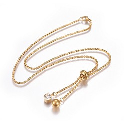 Golden 304 Stainless Steel Pendant Necklaces, with Box Chain, Rhinestone and Lobster Claw Clasps, Round, Golden, 20.27 inch(51.5cm)