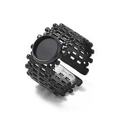 Black 304 Stainless Steel Cuff Ring Components, Round Bezel Pad Ring Setting, Ion Plating(IP), Long-Lasting Plated, Black, 12mm,19mm, Tray Size: 8mm