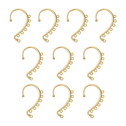 Golden Alloy Ear Cuff Findings, with 7 Loops, Ear Wrap Earring Hooks for Non Piercing Earring Making, Golden, 58x35x2mm, Hole: 2.5mm
