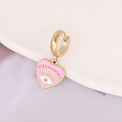 3# Pink Stylish Devil Eye Earrings with Personality Oil Drop Heart Studs - Stainless Steel Fashion Ear Jewelry