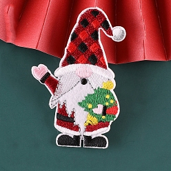 Tartan Christmas Santa Claus Computerized Embroidery Cloth Self Adhesive Patches, Stick On Patch, Costume Accessories, Appliques, Tartan, 60~80x39~55mm