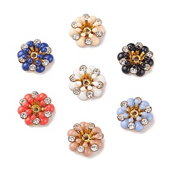 Mixed Color Brass Bead Caps, with Enamel and Rhinestone, Flower, Golden, Mixed Color, 12x5mm, Hole: 0.8mm, Inner Diameter: 3mm