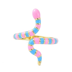 Pink Snake Real 18K Gold Plated Cuff Rings for Women, Brass Enamel Open Rings
, Pink, US Size 6 1/2(16.9mm)