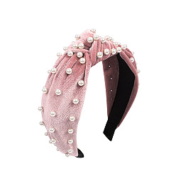 Pink velvet pearl design Velvet Pearl Knot Headband - European and American Style, Versatile Hair Accessory.
