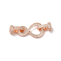 Rose Gold Rack Plating Brass Micro Pave Clear Cubic Zirconia Fold Over Clasps, Cadmium Free & Lead Free, Long-Lasting Plated, Infinity, Rose Gold, 34mm, Hole: 4mm