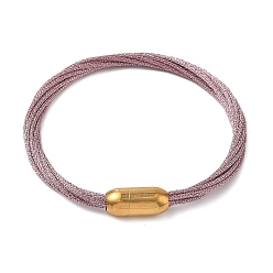 Сливовый 304 Браслеты из нержавеющей стали с полиэстеровым металлическим шнуром для женщин, с внутренней частью из рыбьей нити и магнитной застежкой, ионное покрытие (ip), слива, 7-1/4 дюйм (18.3 см)