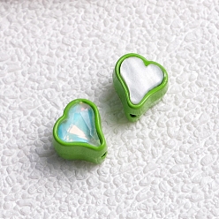 Lime Green Alloy Cubic Zirconia Beads, Heart, Lime Green, 11x11x10mm, Hole: 2mm