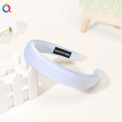 Ice silk sponge hairband - sky blue. Шикарная широкая повязка на голову для женщин - однотонные аксессуары для волос с высокой короной и элегантным стилем