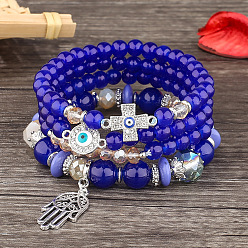 Light blue Bohemian European and American Fashion Cross Pendant Bracelet - Glass Bead Multi-layer Bracelet S022.