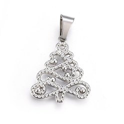 Stainless Steel Color 304 Stainless Steel Pendants, Christmas Tree, Stainless Steel Color, 31.5x27x2.5mm, Hole: 11x6mm