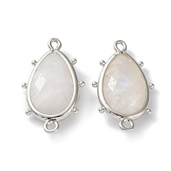 Moonstone Natural Moonstone Connector Charms, with Platinum Plated Brass Edge Loops, Faceted, Teardrop, 24x14.5x5mm, Hole: 1.2mm & 1.4mm