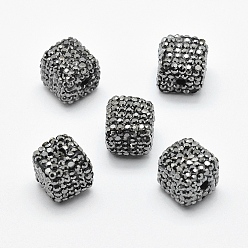 Hematite Polymer Clay Rhinestone Beads, Cube, Hematite, 12~13x12~13x12~13mm, Hole: 1.5mm