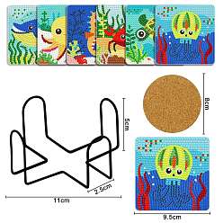 Other Animal DIY Cup Mats Diamond Painting Kits, Including Cork Pads, Iron Coaster Holder, Resin Rhinestones, Diamond Sticky Pen, Tray Plate and Glue Clay, Sea Animals, 95x95mm