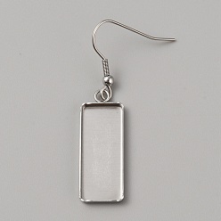 Нержавеющая Сталь Цвет 304 нержавеющей стали серьги крюков, проволока для ушей с пустыми подвесными лотками, прямоугольные серьги оправа для кабошона, цвет нержавеющей стали, 21 датчик, 49 мм, штифты : 0.7 мм, лоток : 10x25 мм