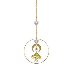 Гриб Железные подвесные украшения, подвесные ловцы солнца, со стеклянным восьмигранным звеном, для украшения домашнего сада, гриб, 300 мм