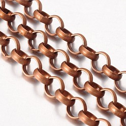 Red Copper Iron Rolo Chains, Belcher Chain, Unwelded, Lead Free and Nickel Free, with Spool, Round, Red Copper Color, Link: 7mm in diameter, 2mm thick, about 164.04 Feet(50m)/roll