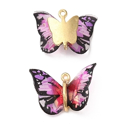 Orchid Transparent Resin Pendants, Butterfly Charms with Golden Plated Alloy Findings, Orchid, 17~18x21~24x7~7.5mm, Hole: 1.5mm