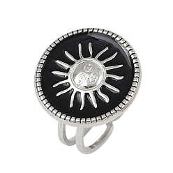 Черный Плоские круглые с рисунком солнца 304 эмалевые перстни из нержавеющей стали для женщин, цвет нержавеющей стали, чёрные, плоско-круглые: 18.5 mm, размер США 6 (16.5 мм)