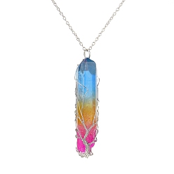 Colorful Dyed Natural Quartz Crystal Pendant Necklace, Irregular Bullet, Colorful, 20.47 inch(52cm)