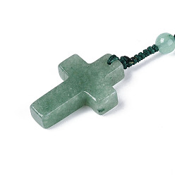 Зеленый Авантюрин Естественный зеленый авантюрин кулон ожерелье, С полиэфирным плетеным канатом, крестик, (730~750 мм) 28.74 дюйм ~ 29.53 дюйм