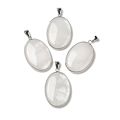Quartz Crystal Natural Quartz Crystal Pendants, Rock Crystal Pendants, Oval Charms with Platinum Plated Metal Findings, 39.5x26x6mm, Hole: 7.6x4mm