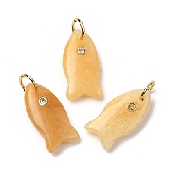 Topaz Jade Natural Topaz Jade Pendants, Fish Charms with Brass Micro Pave Cubic Zirconia Findings, Golden, 24x12x5mm, Jump Ring: 8x1mm, Inner Diameter: 6mm