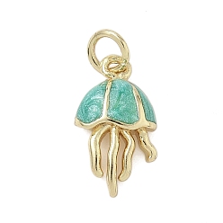 Аквамарин Латунь эмаль подвески, стойки покрытие, долговечный, без свинца и без кадмия, реальный 18 k позолоченный, очарование медузы, с целью перехода в кольце, аквамарин, 15.5x8.5x3.5 мм, отверстие : 3.2 мм
