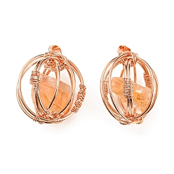 Citrine Natural Citrine Pendants, Ball Charms with Rack Plating Rose Gold Plated Brass Findings, Lead Free & Cadmium Free, 32.5~33.5x28.5~30.5x24~26.5mm, Hole: 8.5x5mm