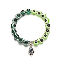 Green Resin Bead Evil Eye Bracelet with Hamsa Hand Pendant Jewelry